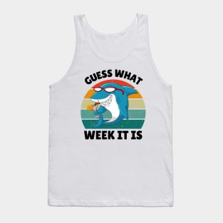 Guess What Week It Is Funny Shark Lover Birthday Party Shark Women Men Boys Girls Kids Tank Top